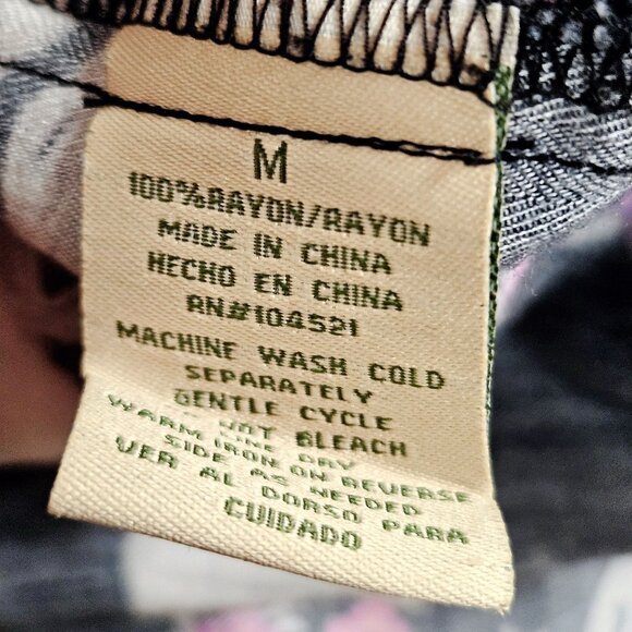 Caribbean Joe Hawaiian Shirt Womens Size M Floral Button Up Black White Pink - Picture 7 of 10